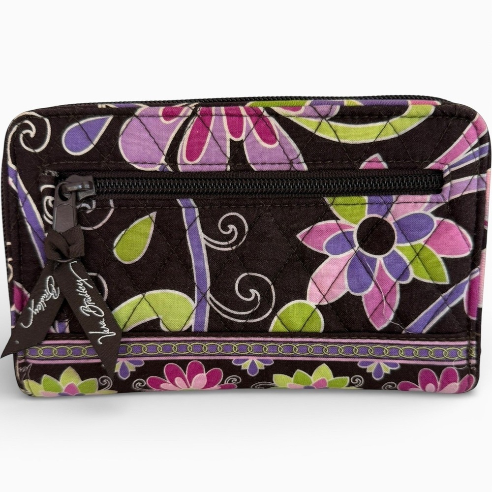 Vera Bradley Petal Paisley Quilted Turnlock Organizer Wallet Brown Pink Floral - Picture 3 of 9